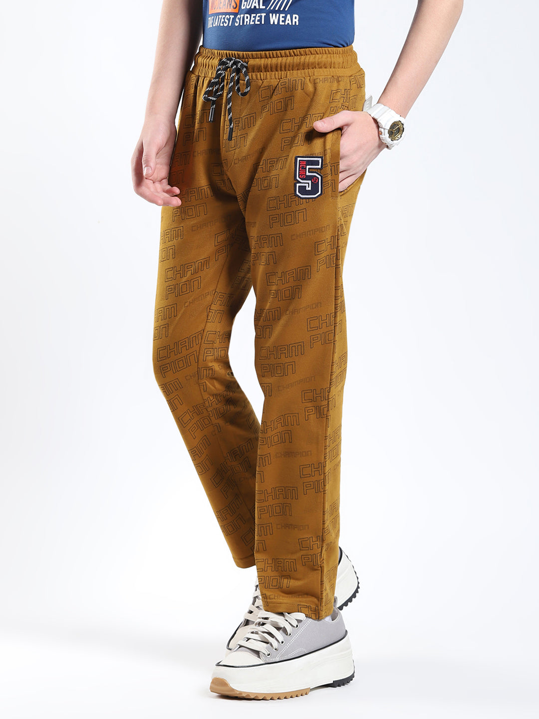 Boys Khaki Printed Regular Fit Lower
