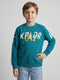 Boys Teal Blue Printed Round Neck Full Sleeve Sweatshirt