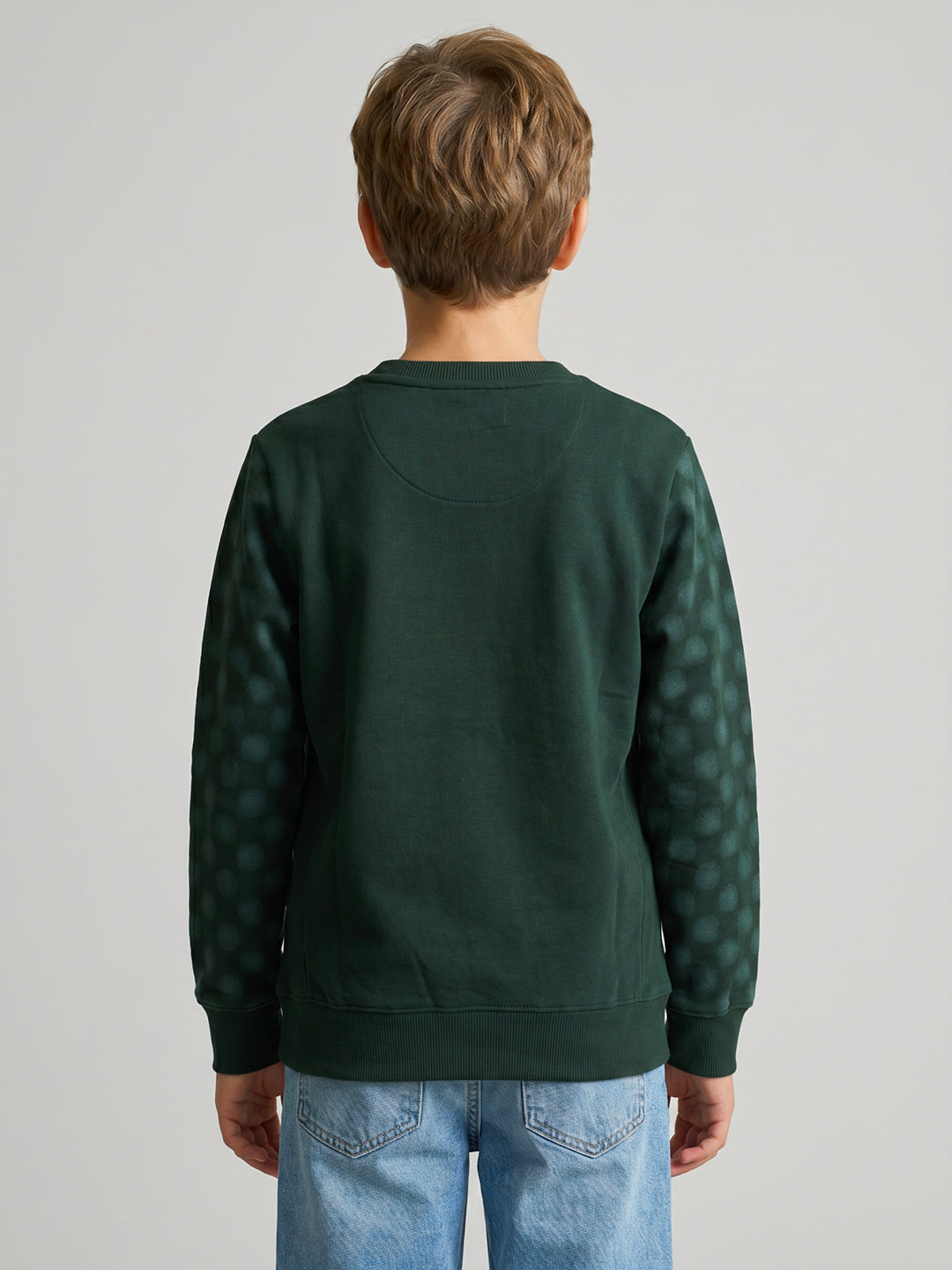 Boys Green Printed Round Neck Full Sleeve Sweatshirt