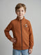 Boys Rust Printed Stand Collar Full Sleeve Sweatshirt