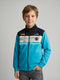 Boys Turquoise Blue Printed Turtle Neck Full Sleeve Sweatshirt