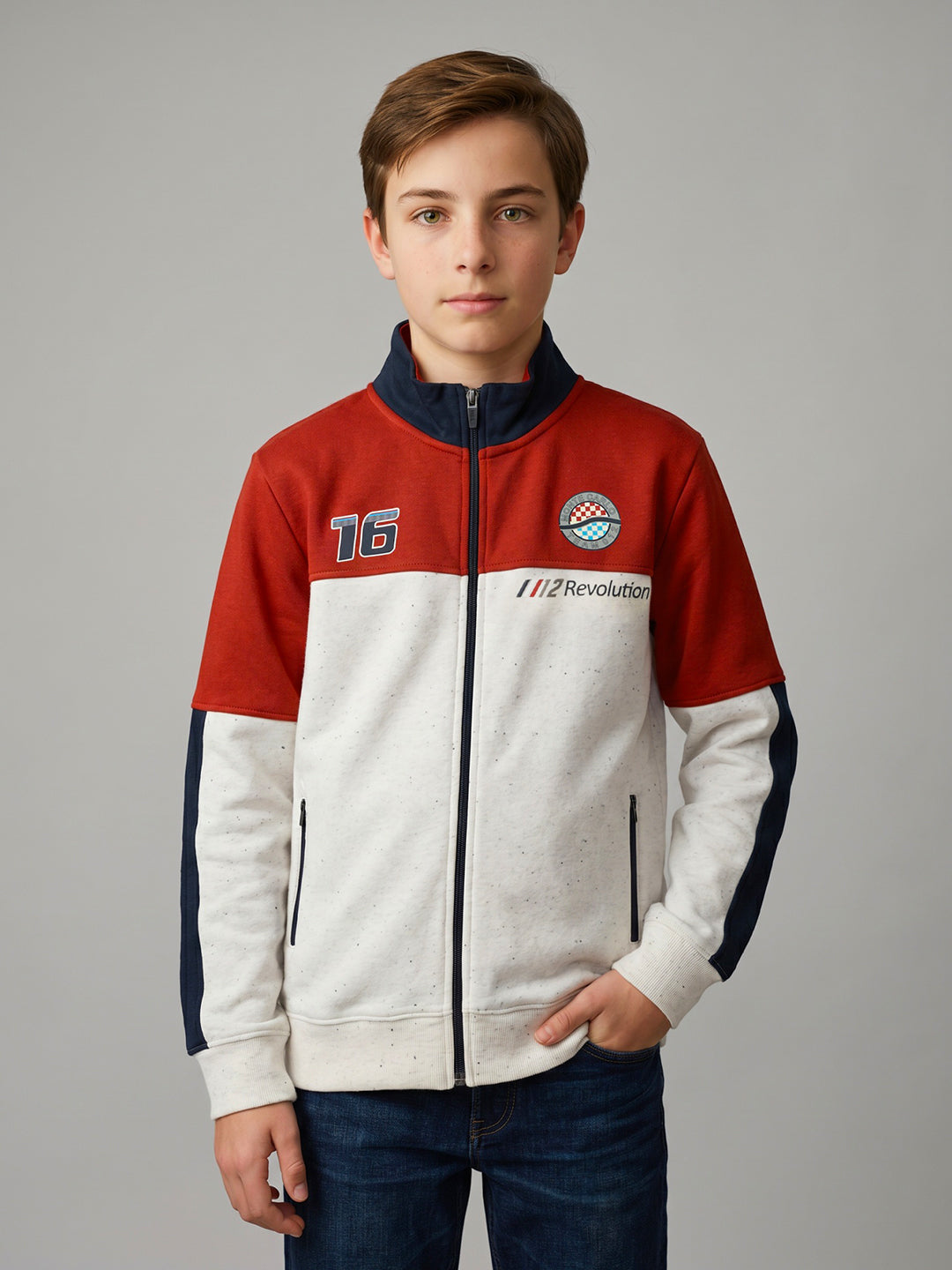 Boys Rust Printed Turtle Neck Full Sleeve Sweatshirt