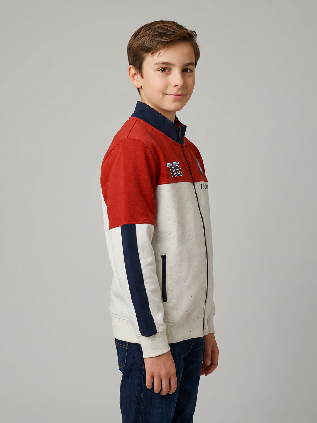 Boys Rust Printed Turtle Neck Full Sleeve Sweatshirt