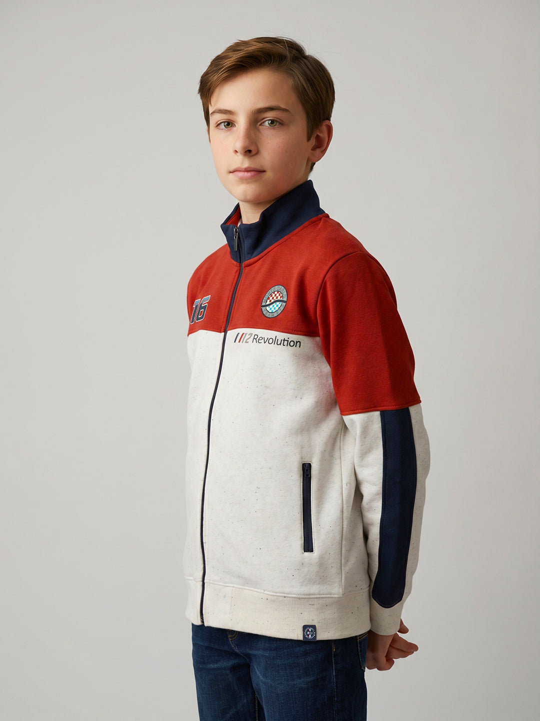Boys Rust Printed Turtle Neck Full Sleeve Sweatshirt