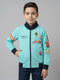 Boys Blue Printed Turtle Neck Full Sleeve Sweatshirt
