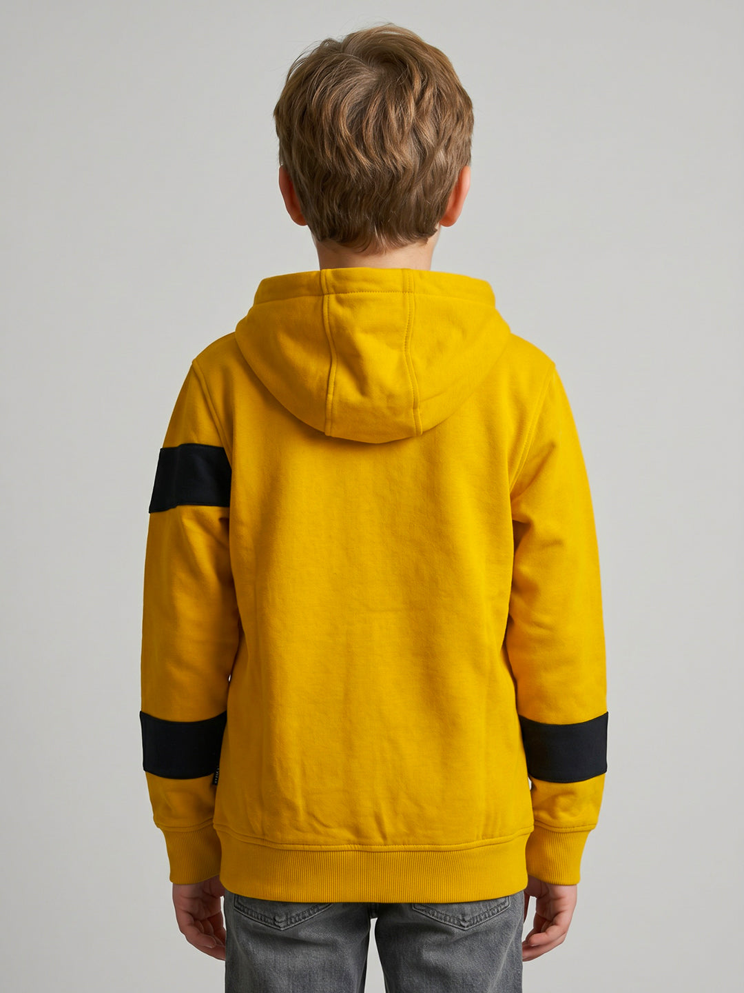 Boys Mustard Printed Collar Full Sleeve Sweatshirt
