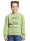 Girls Green Printed Round Neck Full Sleeve Sweatshirt