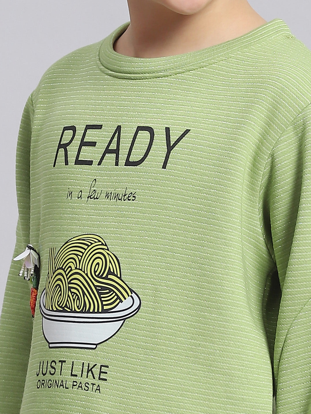 Girls Green Printed Round Neck Full Sleeve Sweatshirt