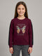 Girls Maroon Printed Round Neck Full Sleeve Sweatshirt