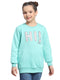 Girls Turquoise Blue Printed Round Neck Full Sleeve Sweatshirt