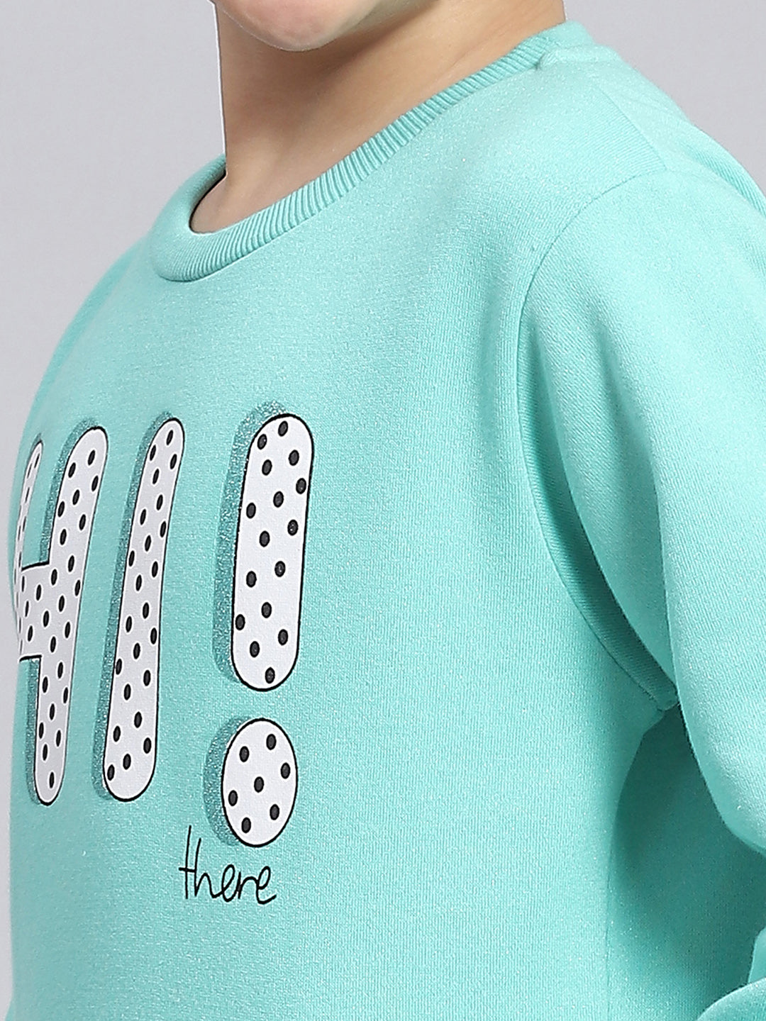 Girls Turquoise Blue Printed Round Neck Full Sleeve Sweatshirt