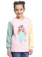 Girls Pink Embroidered Round Neck Full Sleeve Sweatshirt