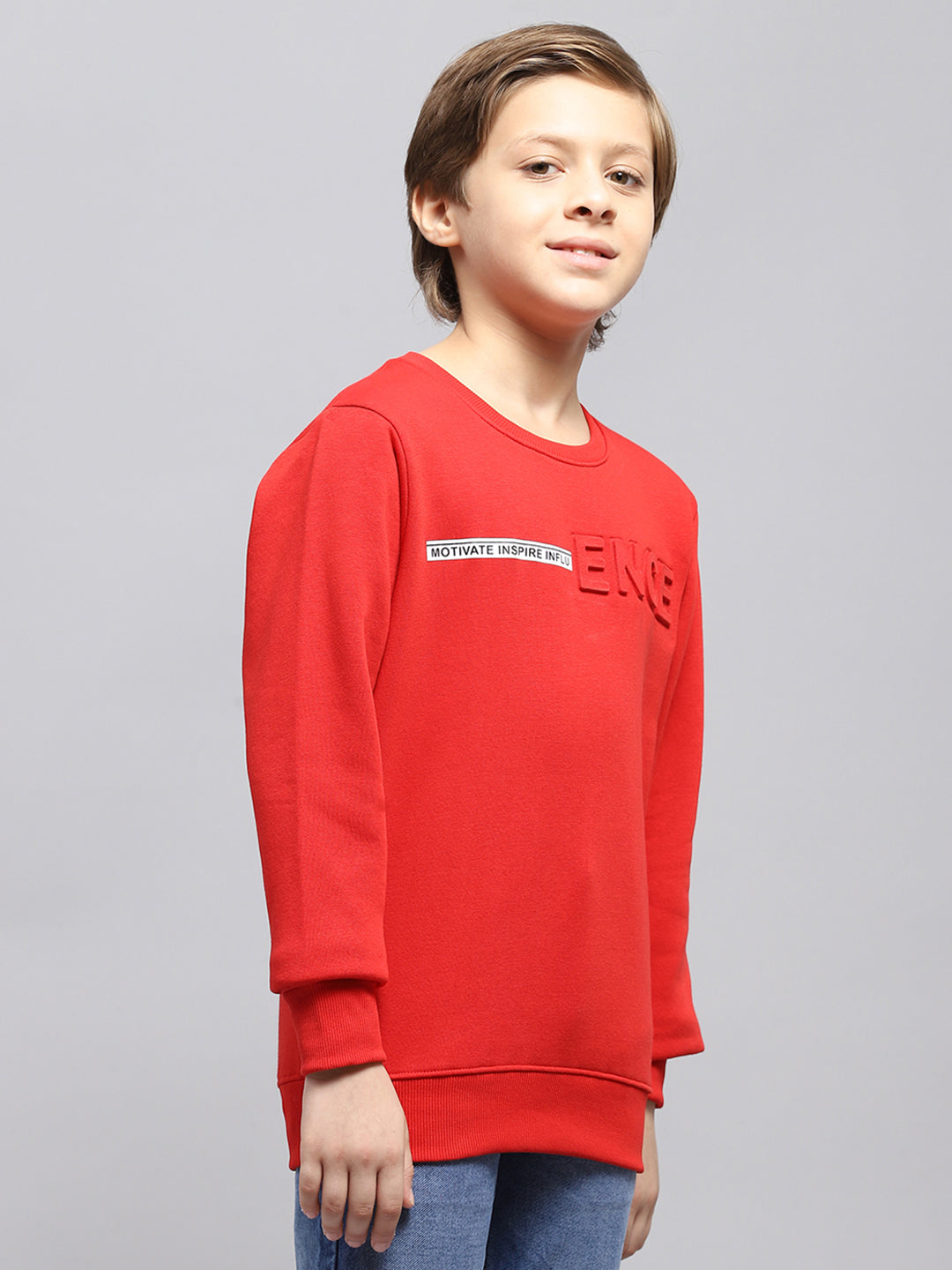 Boys Red Printed Round Neck Full Sleeve Sweatshirt