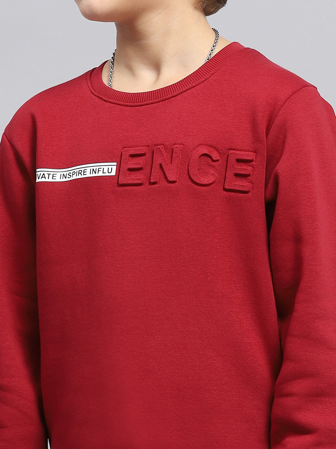 Boys Maroon Printed Round Neck Full Sleeve Sweatshirt