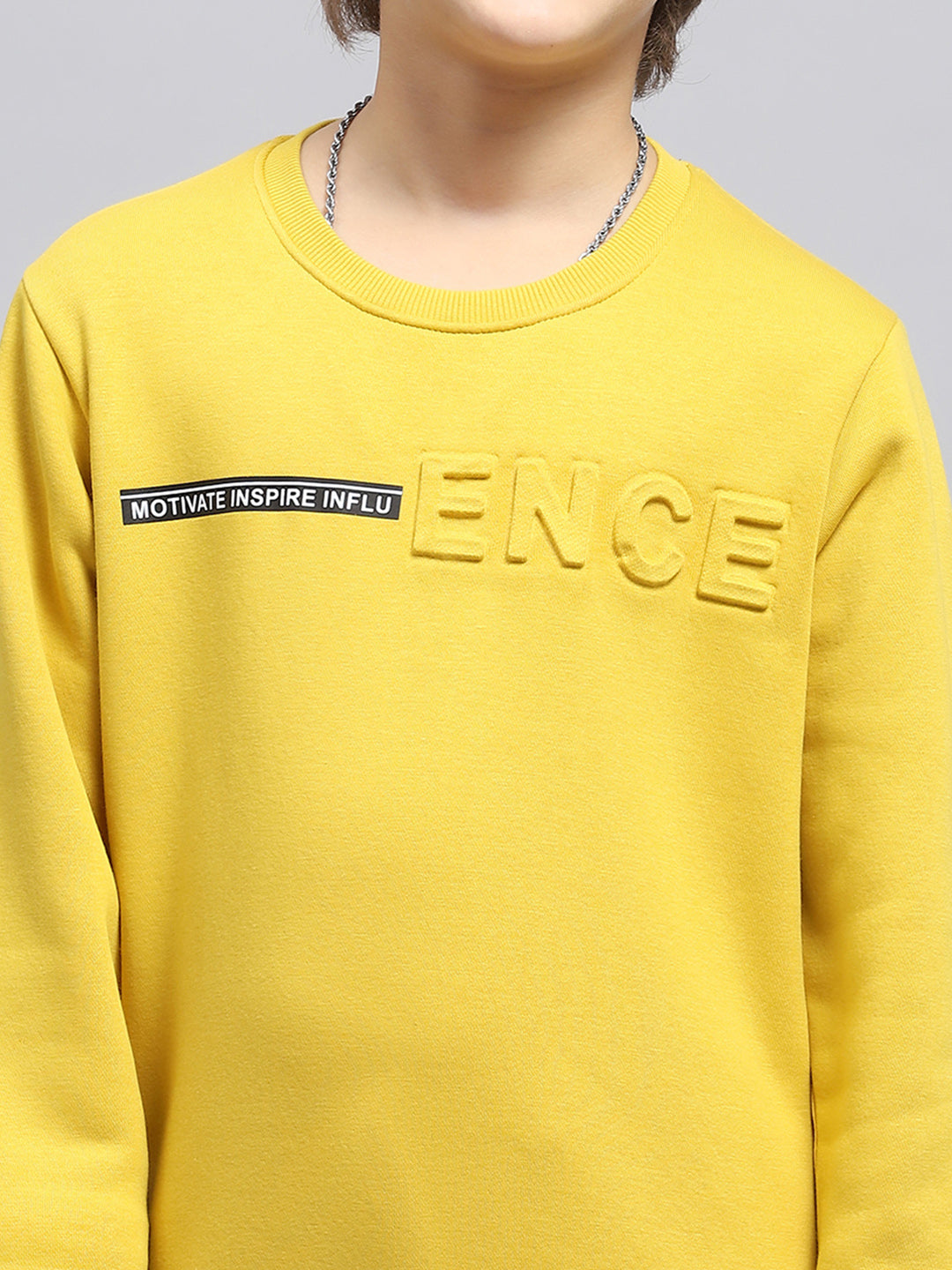 Boys Yellow Printed Round Neck Full Sleeve Sweatshirt