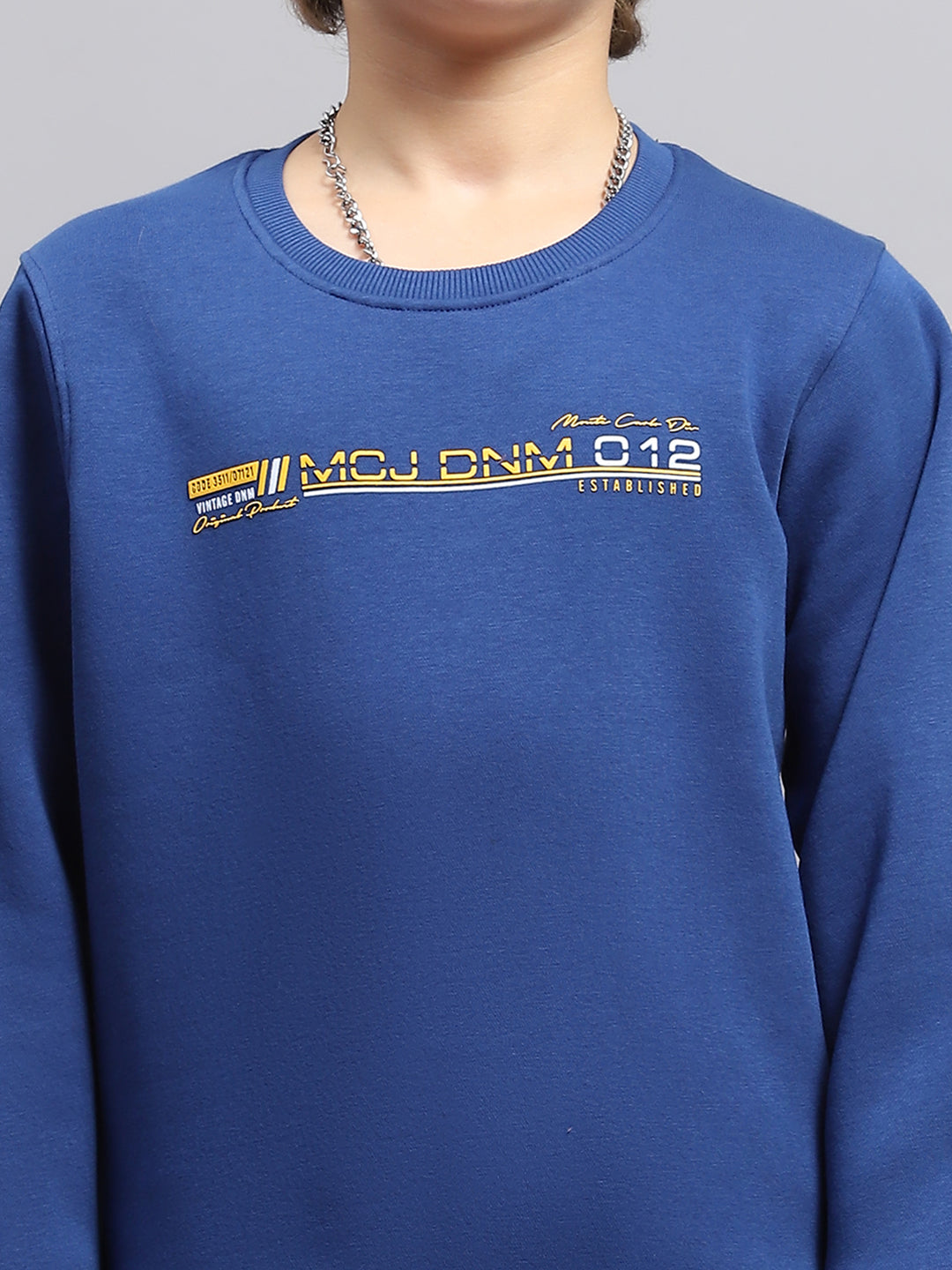 Boys Dark Blue Printed Round Neck Full Sleeve Sweatshirt