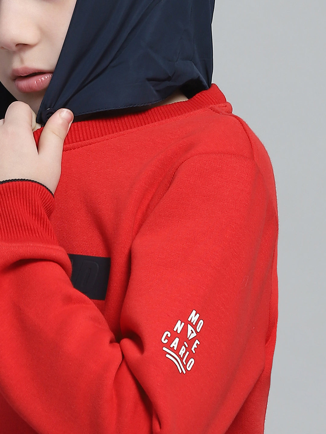 Boys Red Printed Round Neck Full Sleeve Sweatshirt
