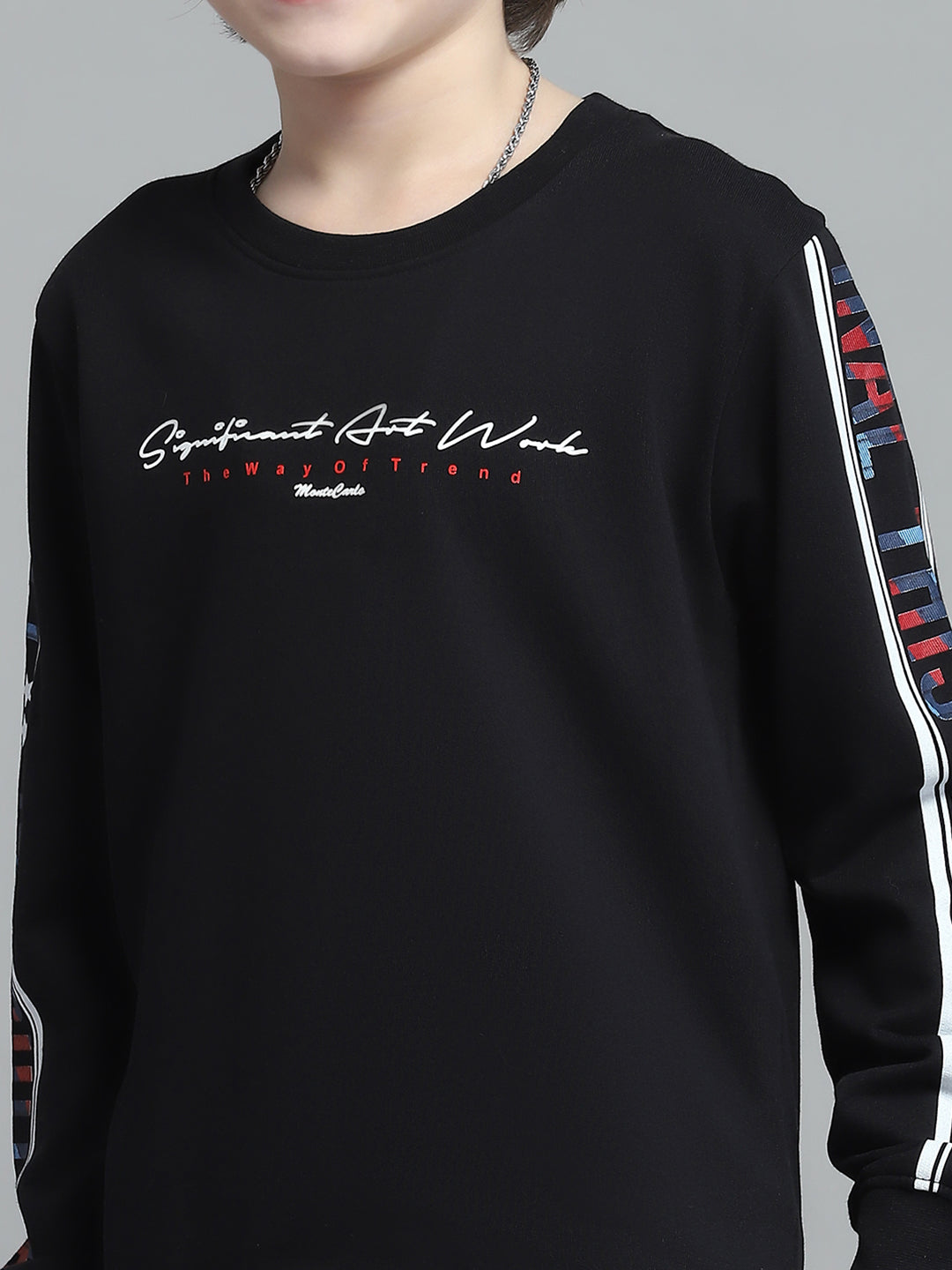 Boys Black Printed Round Neck Full Sleeve Sweatshirt