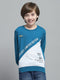 Boys Teal Blue Printed Round Neck Full Sleeve Sweatshirt