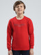 Boys Red Printed Round Neck Full Sleeve Sweatshirt