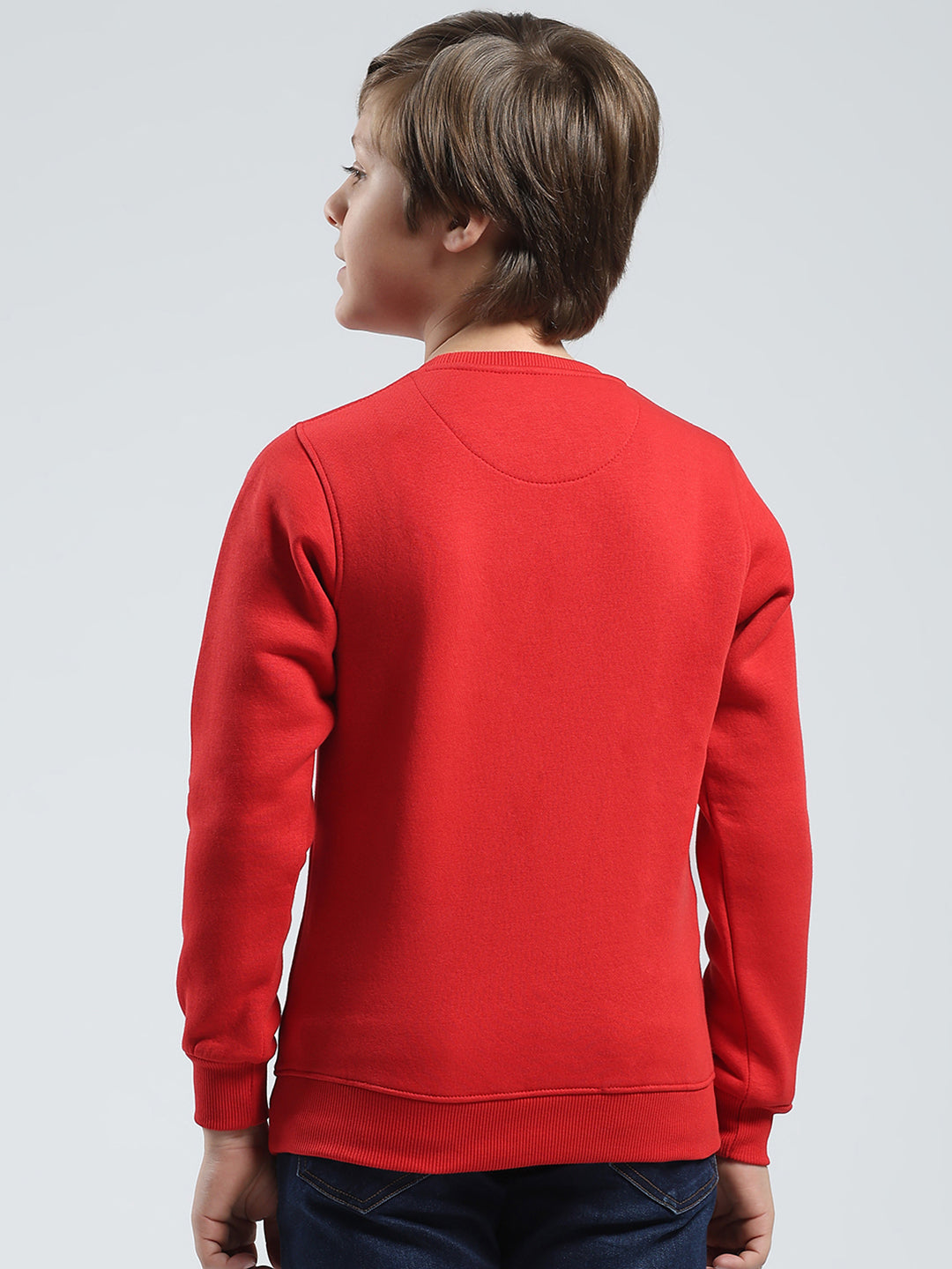 Boys Red Printed Round Neck Full Sleeve Sweatshirt