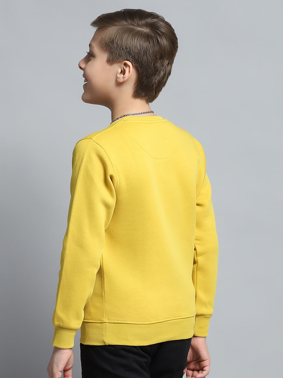 Boys Yellow Printed Round Neck Full Sleeve Pullover