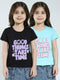 Girls Black & Blue Printed Round Neck Half Sleeve Top 2Pc Set