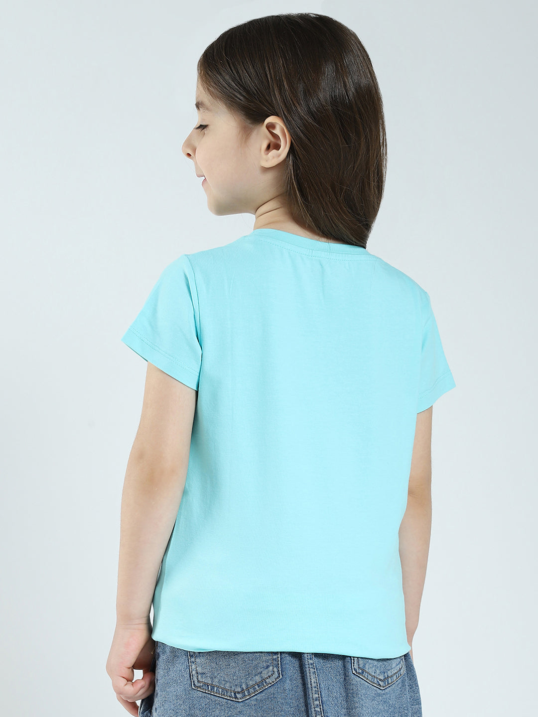 Girls Black & Blue Printed Round Neck Half Sleeve Top 2Pc Set