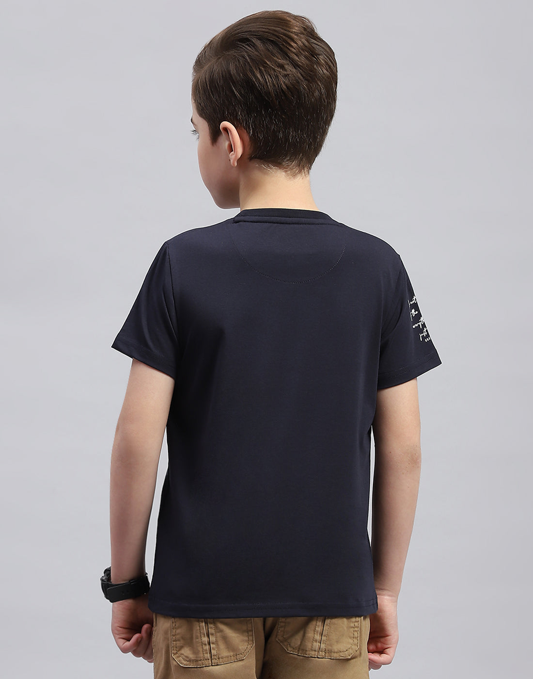 Boys Navy Blue Printed Round Neck Half Sleeve T-Shirt
