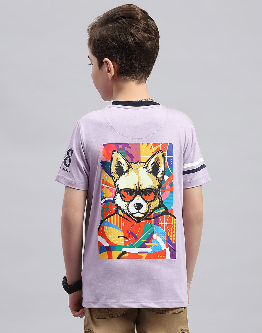 Boys Purple Printed Round Neck Half Sleeve T-Shirt