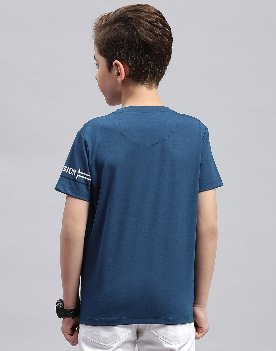 Boys Teal Blue Printed Round Neck Half Sleeve T-Shirt