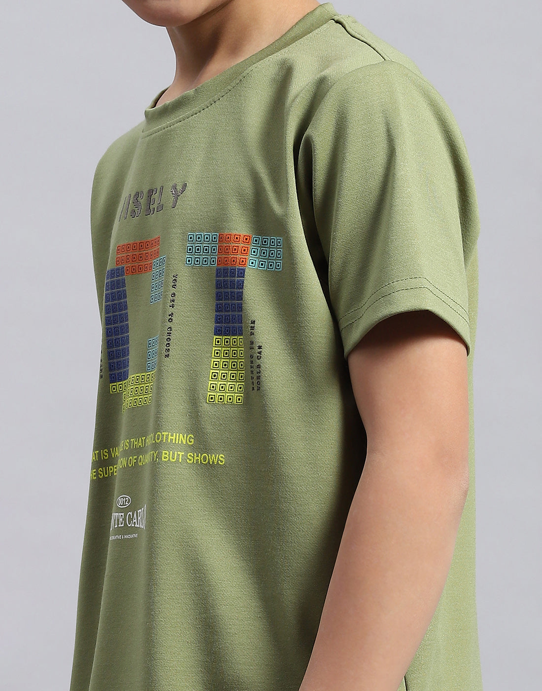 Boys Green Printed Round Neck Half Sleeve T-Shirt