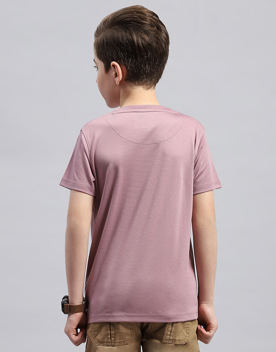 Boys Pink Printed Round Neck Half Sleeve T-Shirt