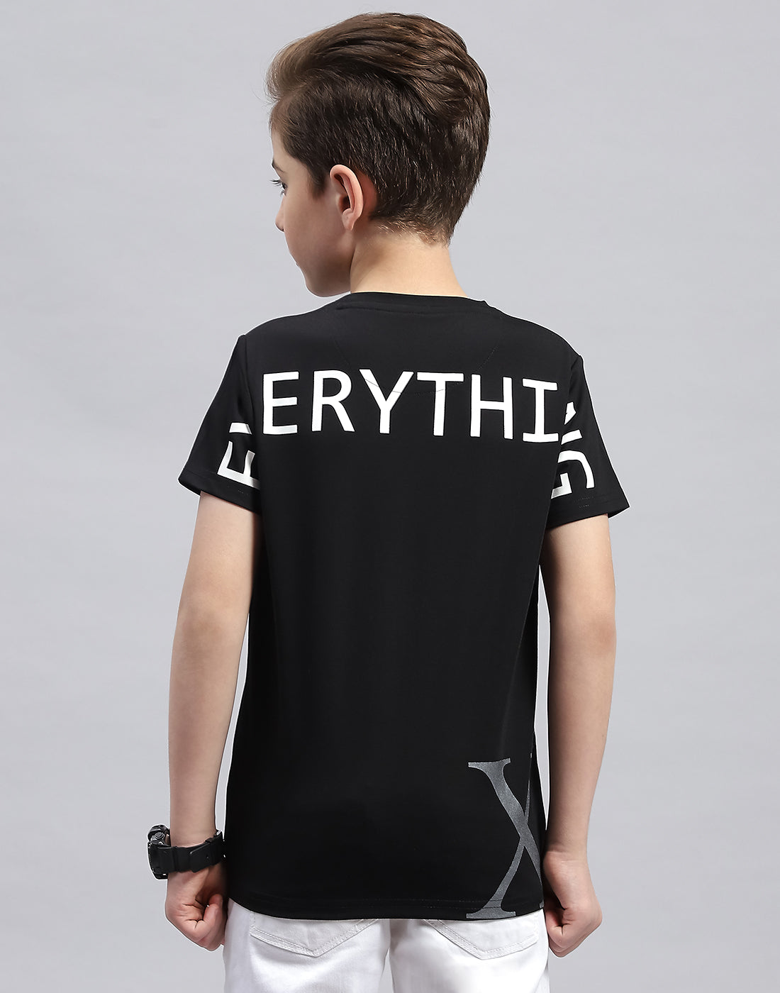 Boys Black Printed Round Neck Half Sleeve T-Shirt
