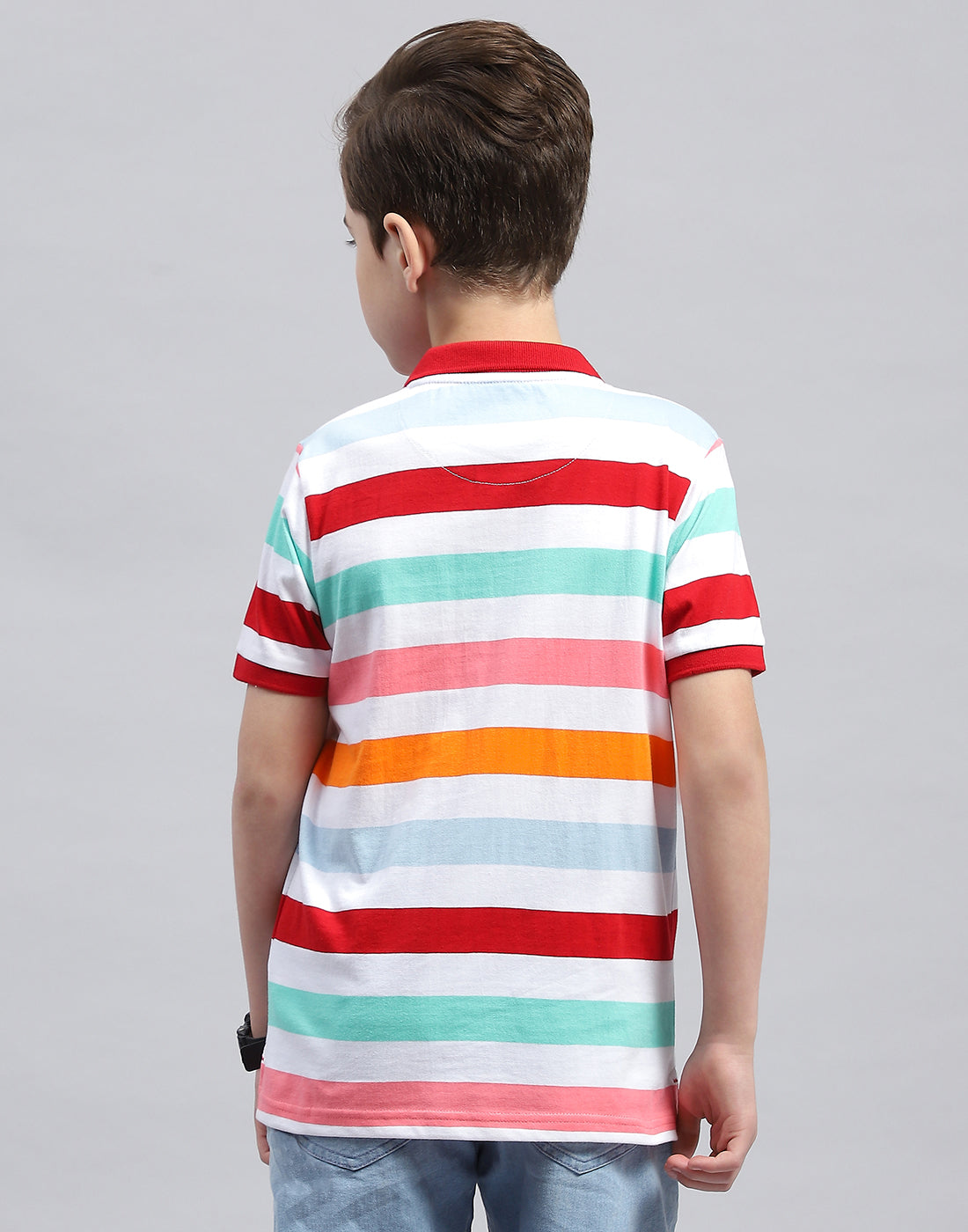 Boys White & Red Stripe Polo Collar Half Sleeve T-Shirt