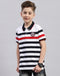 Boys White Stripe Polo Collar Half Sleeve T-Shirt
