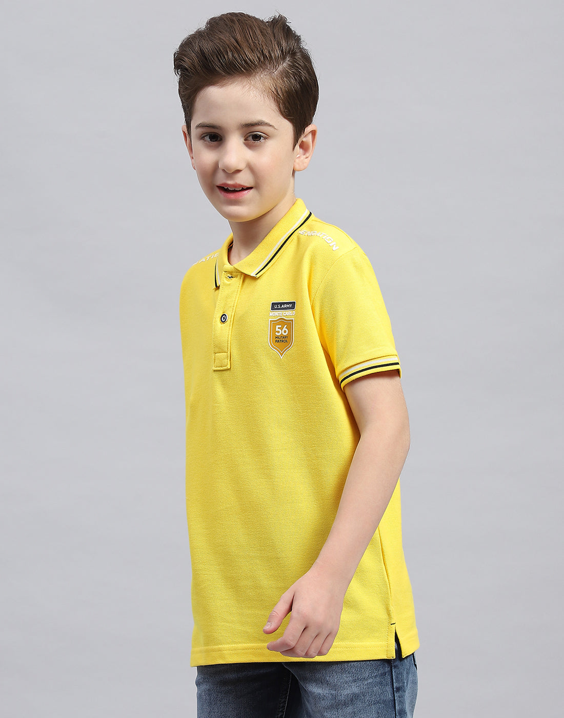 Boys Yellow Printed Polo Collar Half Sleeve T-Shirt