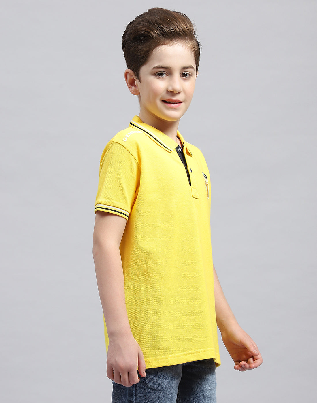 Boys Yellow Printed Polo Collar Half Sleeve T-Shirt
