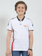 Boys White Printed Collar Half Sleeve T-Shirt