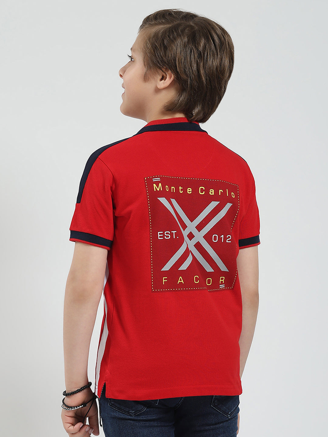 Boys Red Printed Collar Half Sleeve T-Shirt