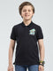 Boys Navy Blue Printed Collar Half Sleeve T-Shirt