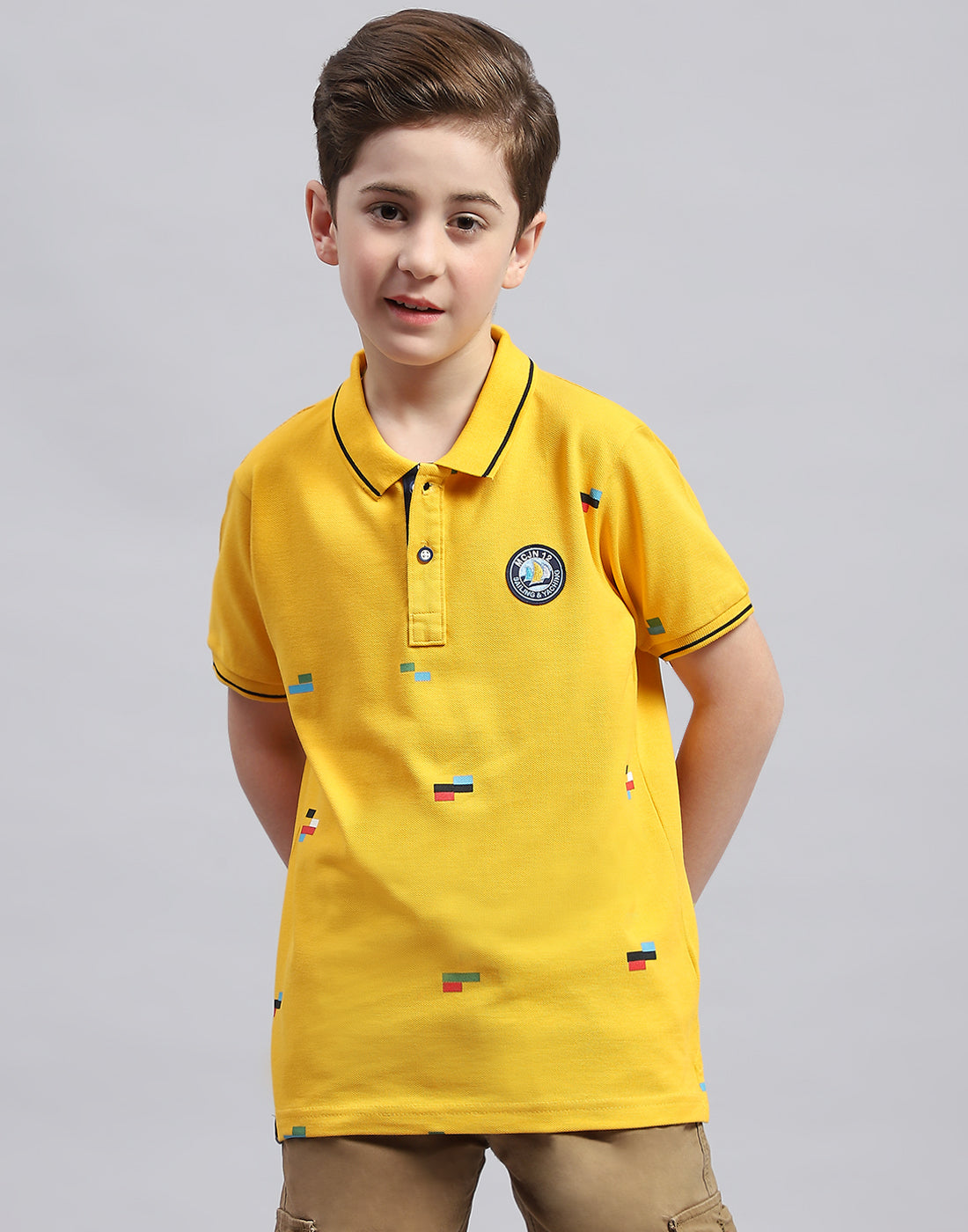 Boys Mustard Printed Polo Collar Half Sleeve T-Shirt