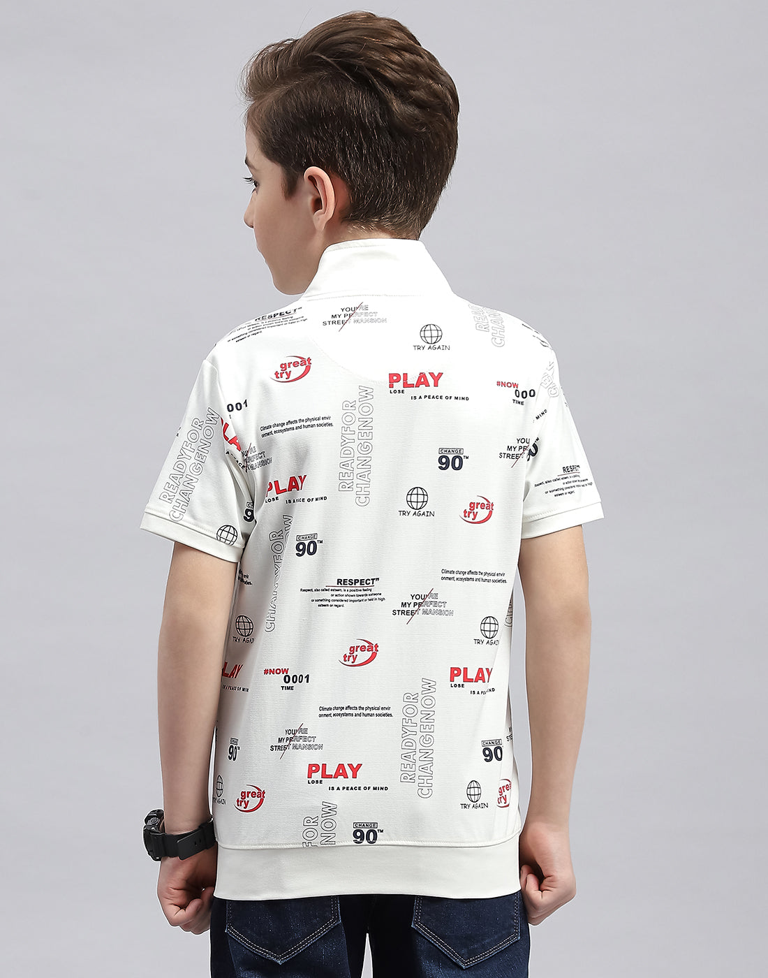 Boys White & Navy Blue Printed Round Neck Half Sleeve T-Shirt (Pack of 2)