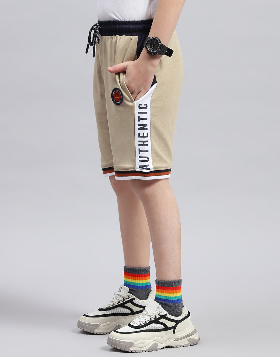 Boys Beige Printed Regular Fit Bermuda