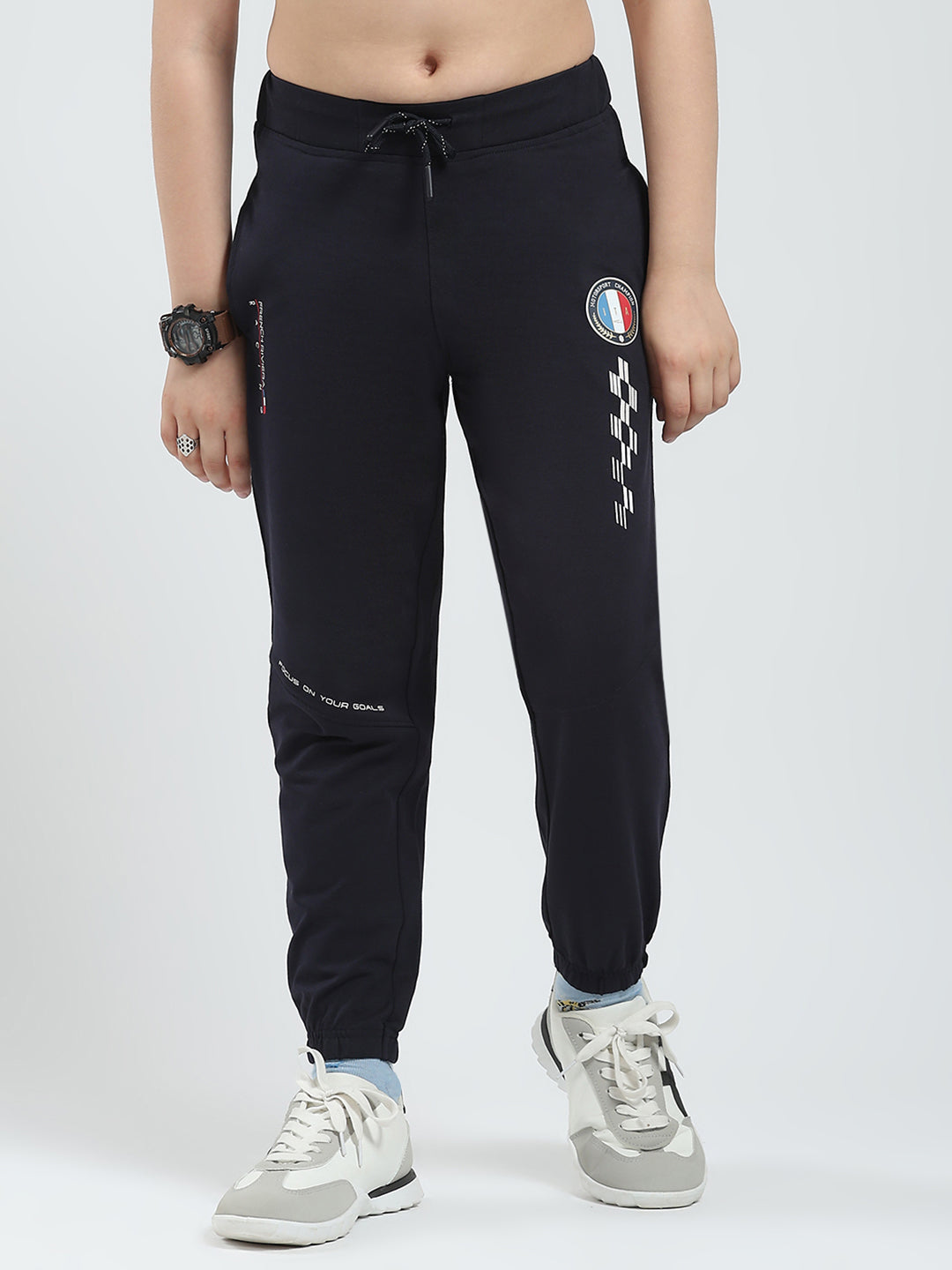 Boys Navy Blue Printed Regular Fit Lower