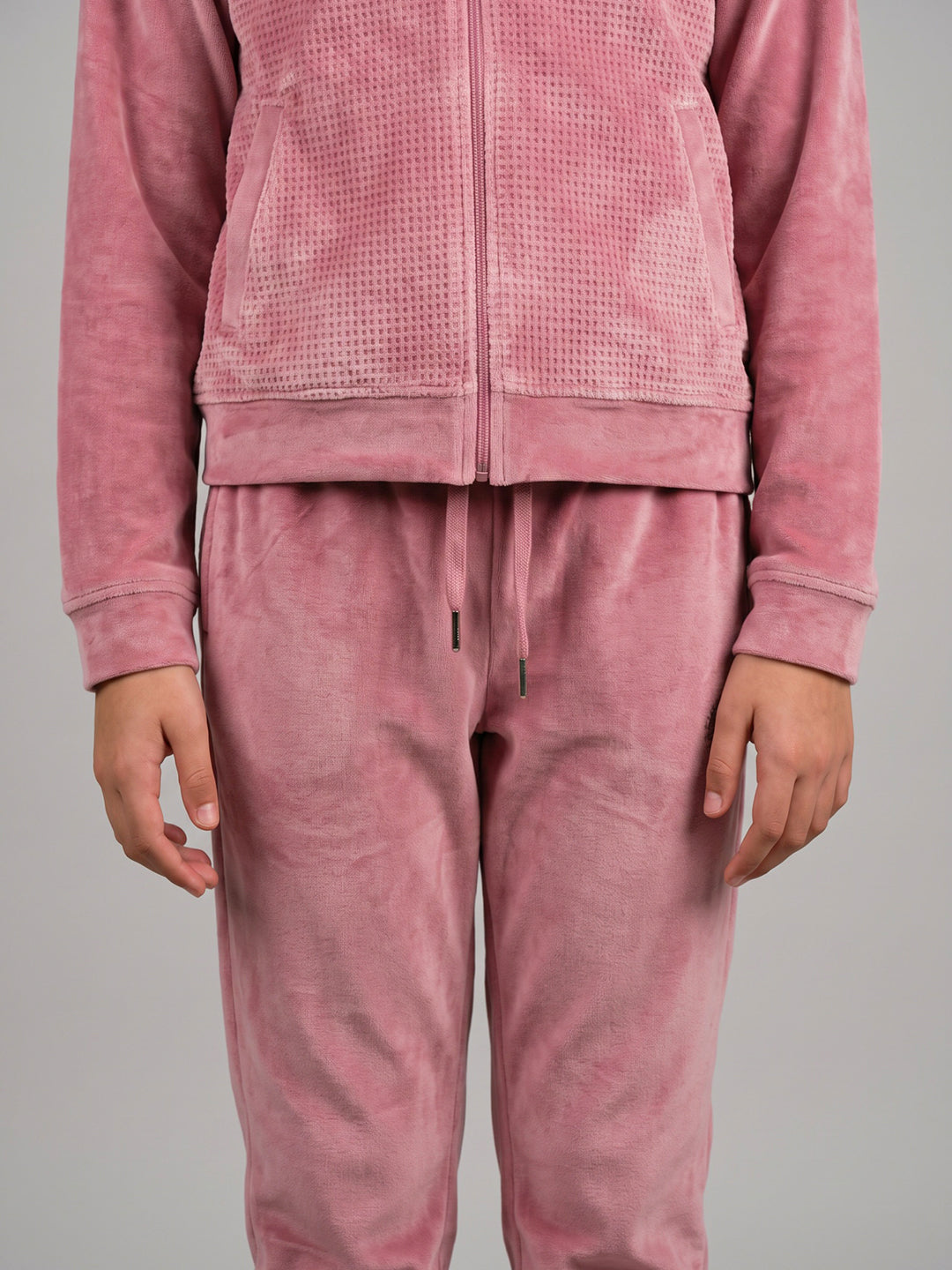 Girls Pink Corduroy Hooded Full Sleeve Cords Set