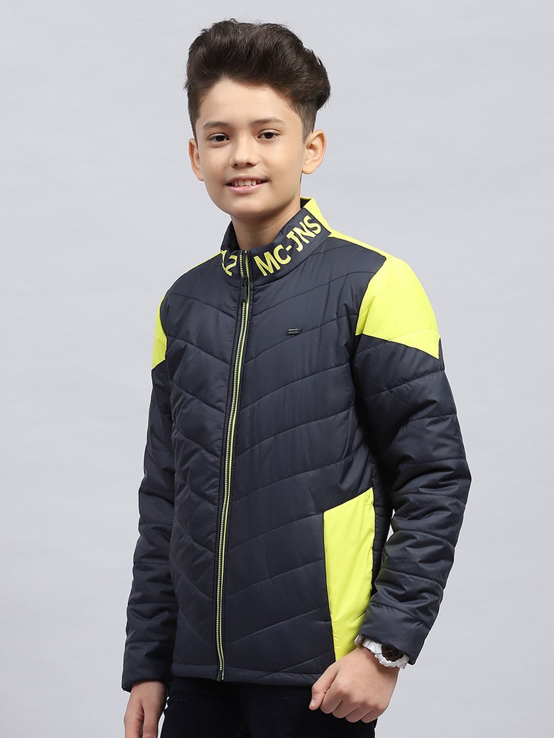 Boys Black Solid Mock Neck Full Sleeve Jacket