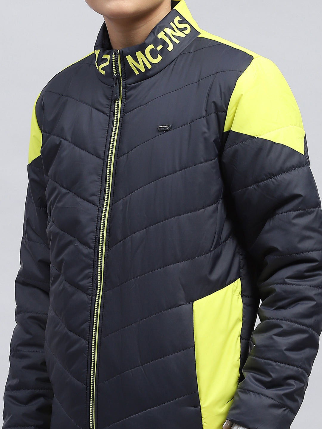 Boys Black Solid Mock Neck Full Sleeve Jacket