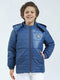 Boys Blue Solid Hooded Full Sleeve Jacket