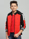 Boys Red Solid Hooded Full Sleeve Jacket